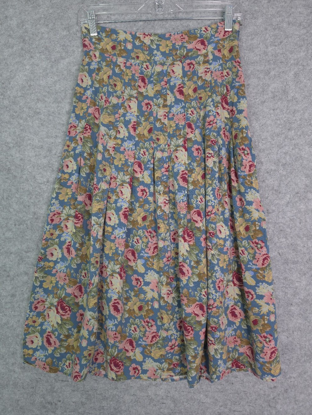Sézane Jade Blue Floral Pleated Midi Skirt Viscose Size 36 / 4 - Picture 3 of 10